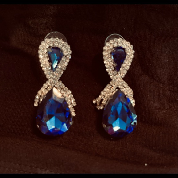 Sapphire, Gold and Rhinestone earrings. - Picture 1 of 3